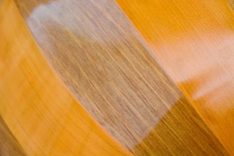 Detail of the light-coloured wood ribs on the bowl back of the Jaume Bosser Renaissance lute